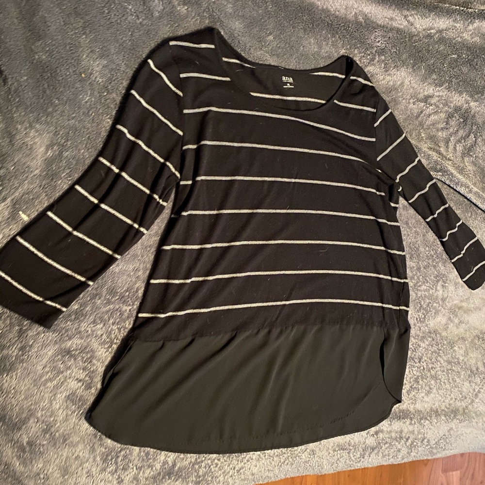 XL Ana Black & White Striped Blouse